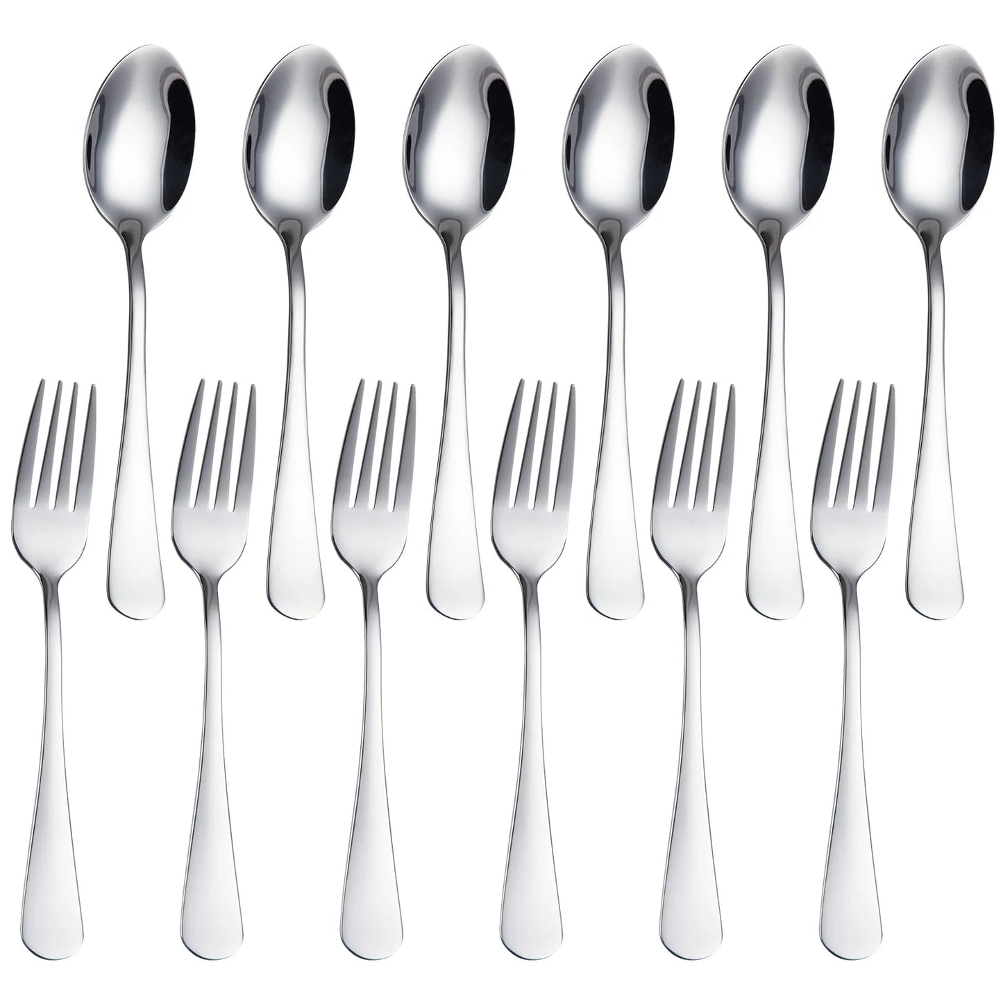 Dinner Forks and Spoons Set, 12 Pcs Stainless Steel Spoons and Forks for Home Kitchen, Silver Forks Spoons