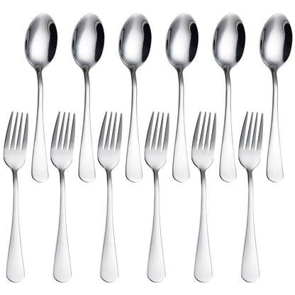 Dinner Forks and Spoons Set, 12 Pcs Stainless Steel Spoons and Forks for Home Kitchen, Silver Forks Spoons