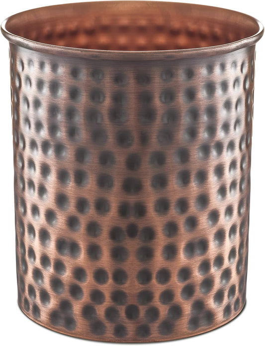 19677 Metal Hand Hammered Caddy Kitchen Interior Organizer for Utensils Crock for Cooking Utensils - Multipurpose Large Utensil Holder Antique Copper Finish - Copper Kitchen Tool Holder